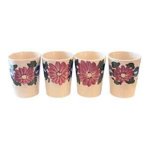 Japan Ceramic Juice Tumblers 3.5" Sake Cups Set 4 Heavy Crazing Hand Painted Vtg